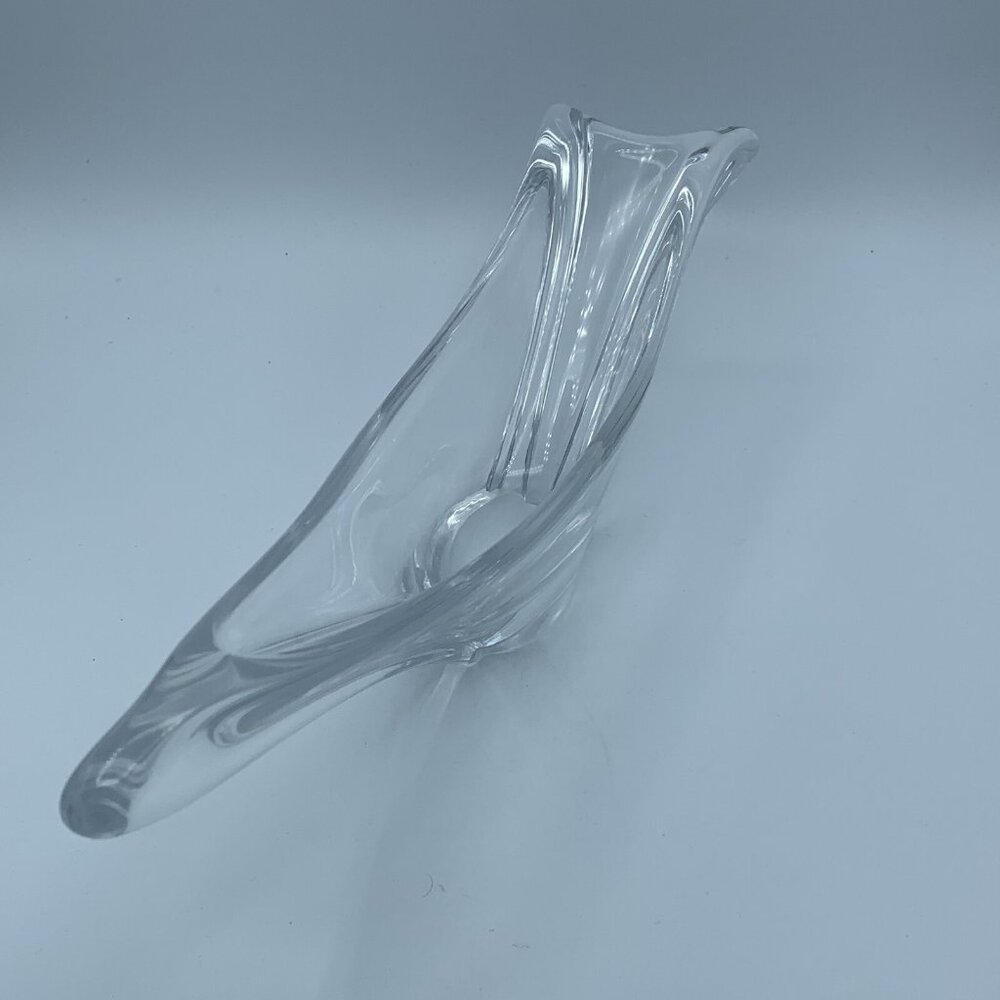 Signed Daum France Crystal Freeform Sculpture Vase - 14” Long, Elegant Design